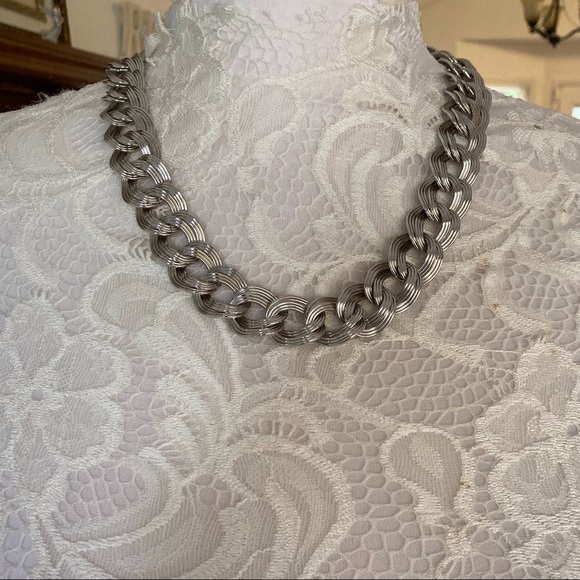 MONET signed vintage heavy silver tone link chain necklace adjustable 20” - Picture 2 of 4